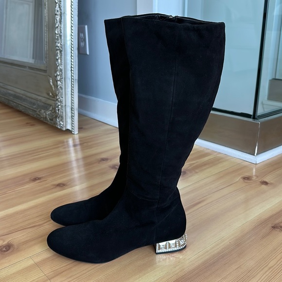 Miu Miu Suede Boots with Rhinestone Heel - Picture 1 of 7